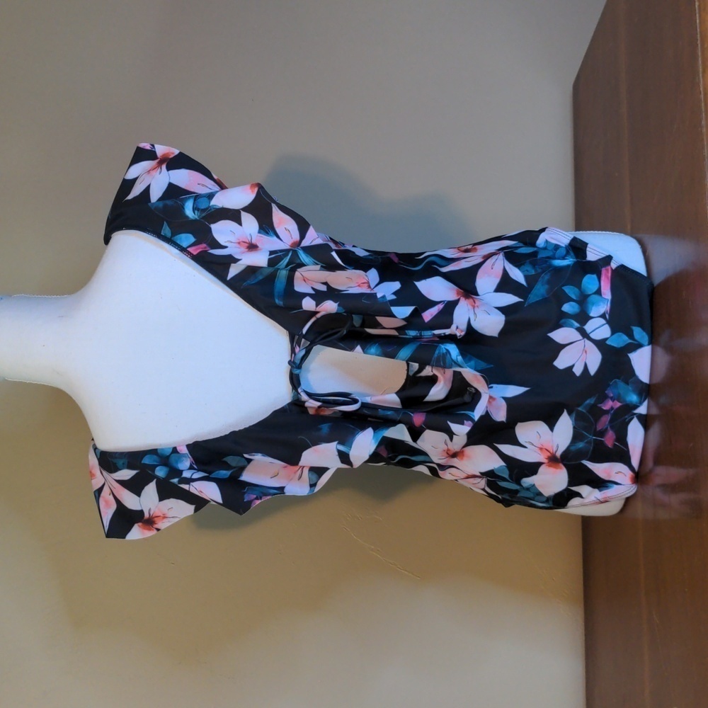 Sexy Deep V ONE PIECE Floral RUFFLE SWIM SUIT XL - Picture 10 of 13